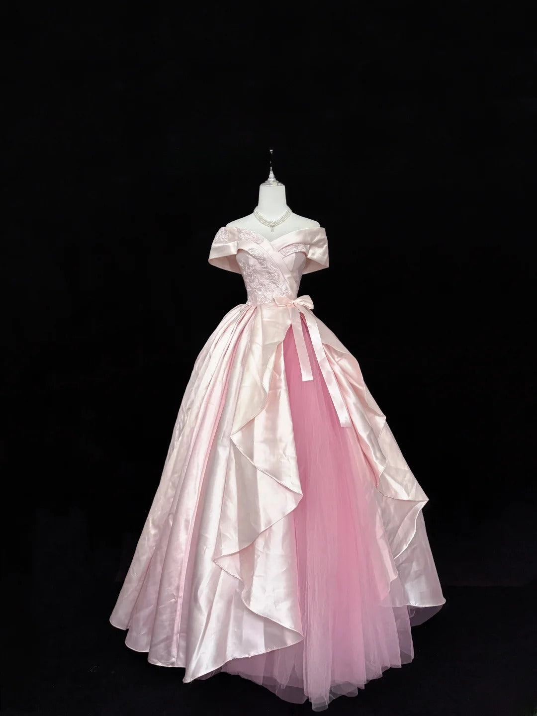 Sweety Prom Dresses Ball Gown Pink Off The Shoulder With Lace Tulle Evening Long Formal Dress RB7386