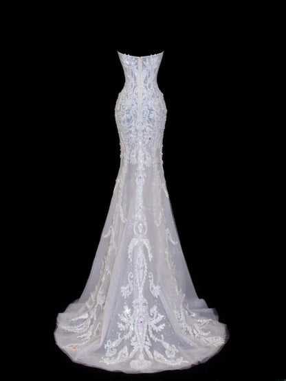 Robes de mariée élégantes et pudiques pour la mariée, style sirène, bustier, manches longues, dentelle, tailles petites et grandes, SA012