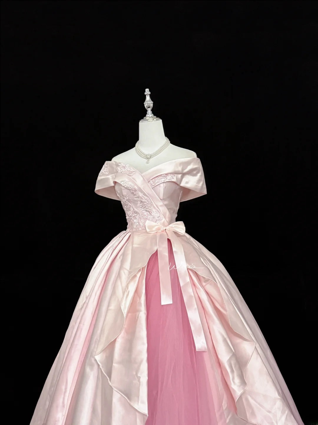 Sweety Prom Dresses Ball Gown Pink Off The Shoulder With Lace Tulle Evening Long Formal Dress RB7386