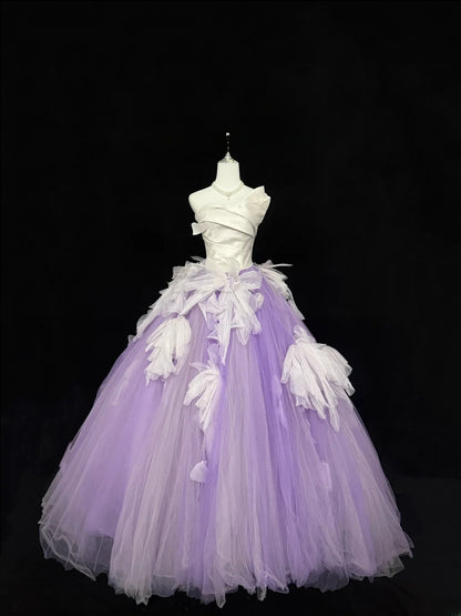 Sweety Prom Dresses Ball Gown Lilac Strapless With Ruffled Tulle Evening Long Formal Dress RB7387