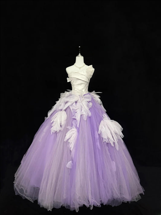 Sweety Prom Dresses Ball Gown Lilac Strapless With Ruffled Tulle Evening Long Formal Dress RB7387