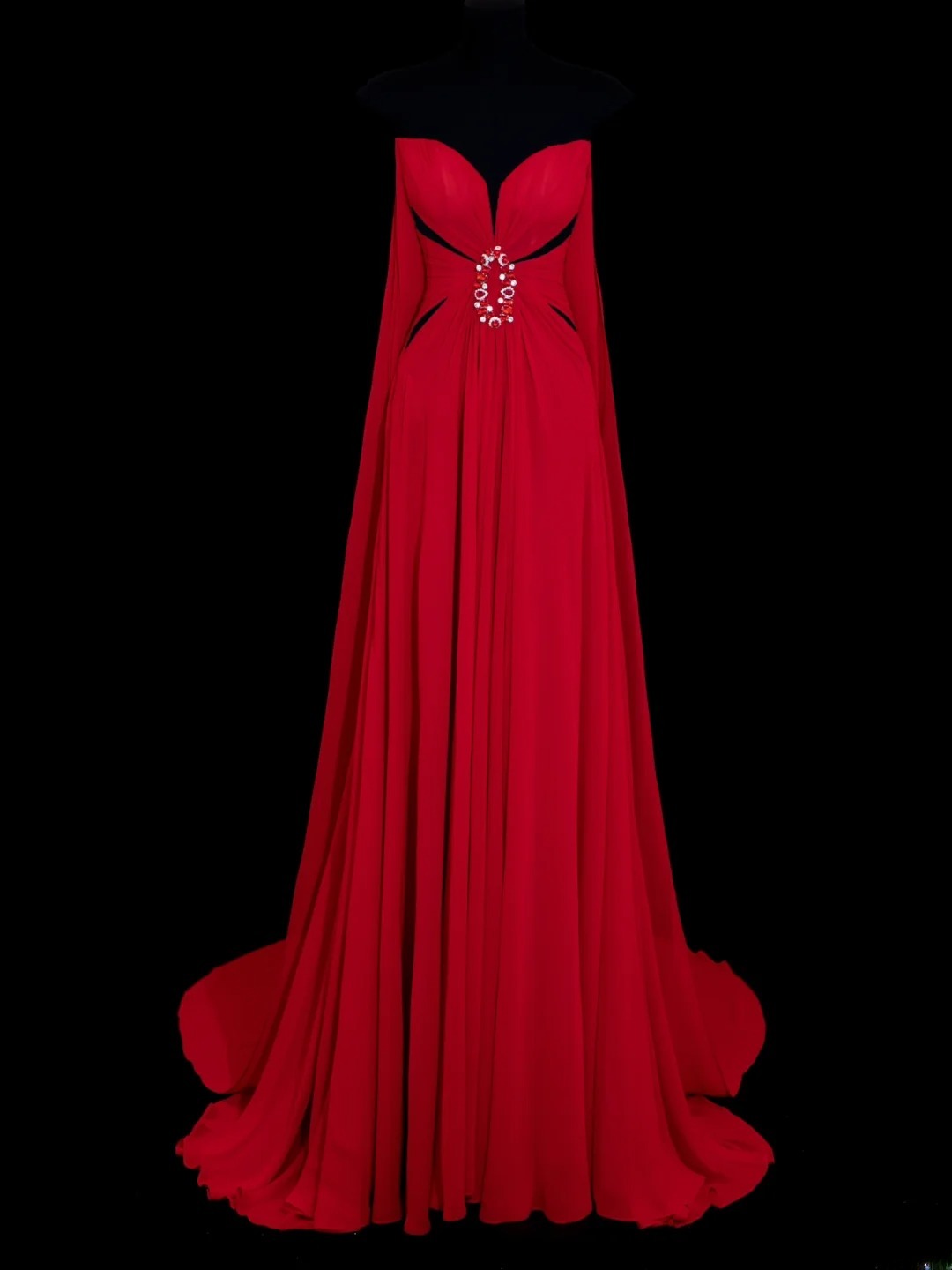 Elegantes, schlichtes A-Linien-Abendkleid mit herzförmigem Ausschnitt und Cape-Stil aus Chiffon – ein beeindruckendes langes Abendkleid für festliche Anlässe (SA013).