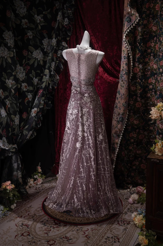 Elegant A Line V Neck Lilac Tulle With Beading Long Prom Dresses Formal Outfit Evening Night Dress RB8038