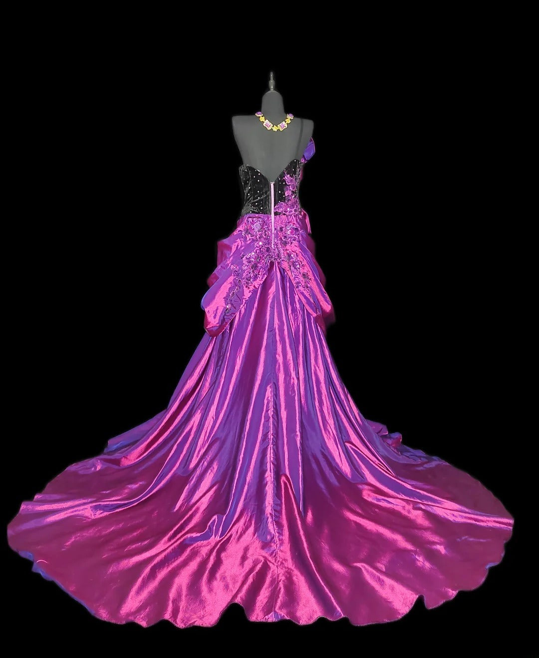 Robe de bal longue sans manches en satin rose fuchsia, coupe trapèze, asymétrique, épaule dénudée, pour fin d'études secondaires (AS013)