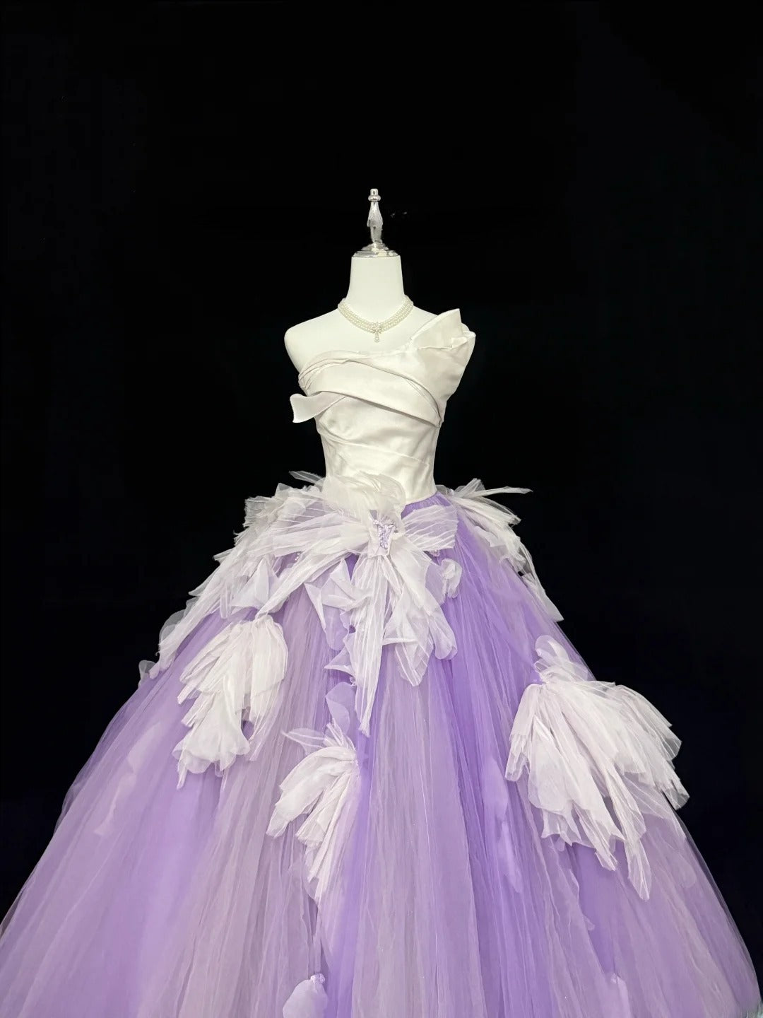 Sweety Prom Dresses Ball Gown Lilac Strapless With Ruffled Tulle Evening Long Formal Dress RB7387