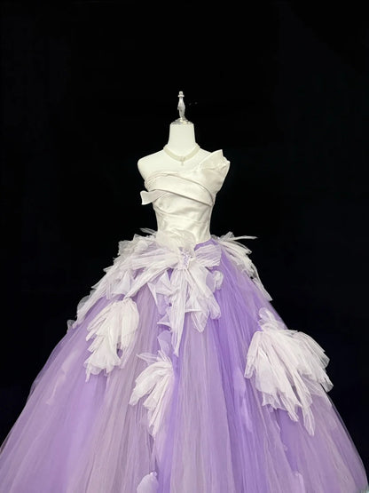 Sweety Prom Dresses Ball Gown Lilac Strapless With Ruffled Tulle Evening Long Formal Dress RB7387