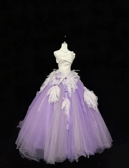 Sweety Prom Dresses Ball Gown Lilac Strapless With Ruffled Tulle Evening Long Formal Dress RB7387