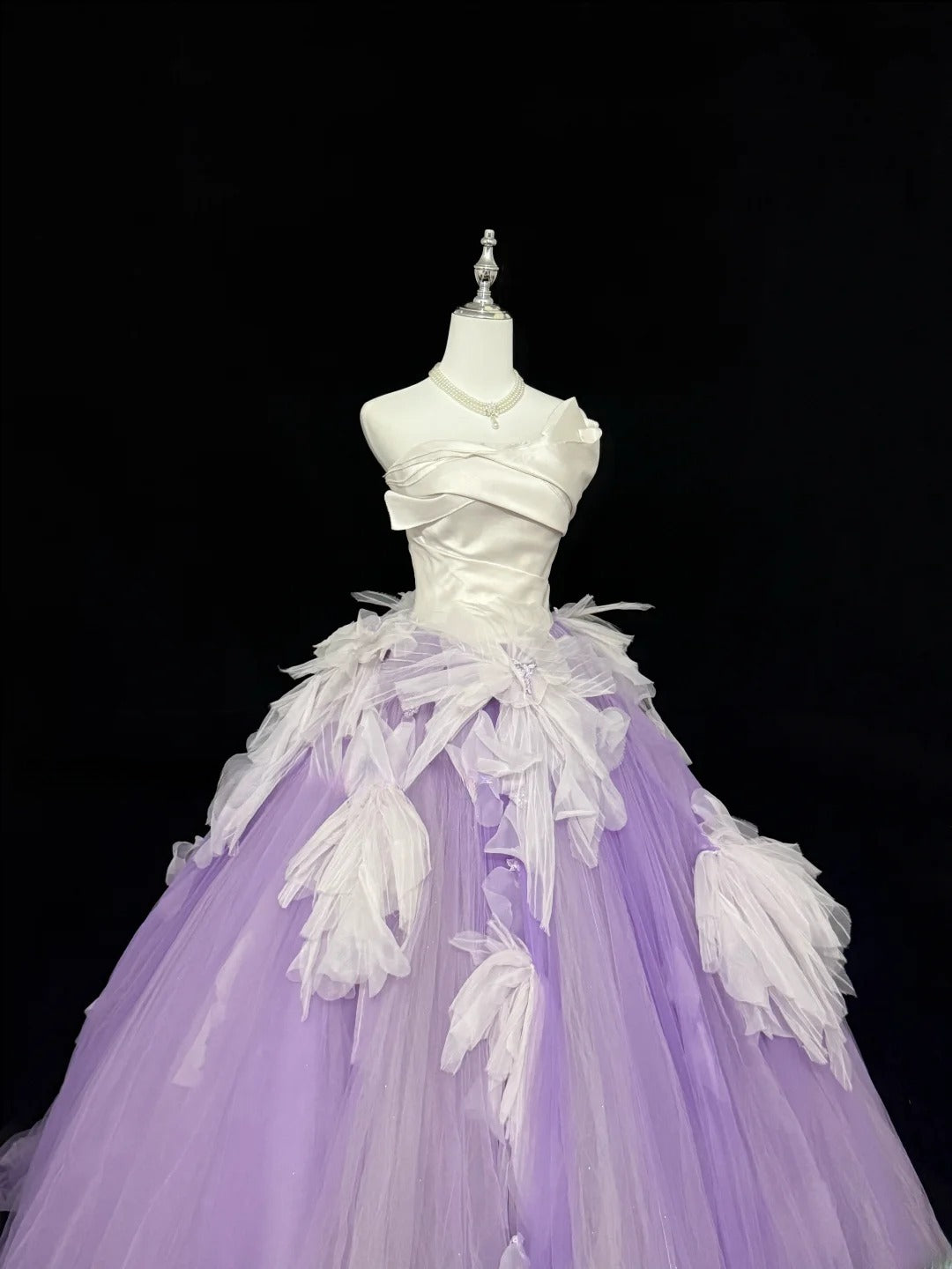 Sweety Prom Dresses Ball Gown Lilac Strapless With Ruffled Tulle Evening Long Formal Dress RB7387