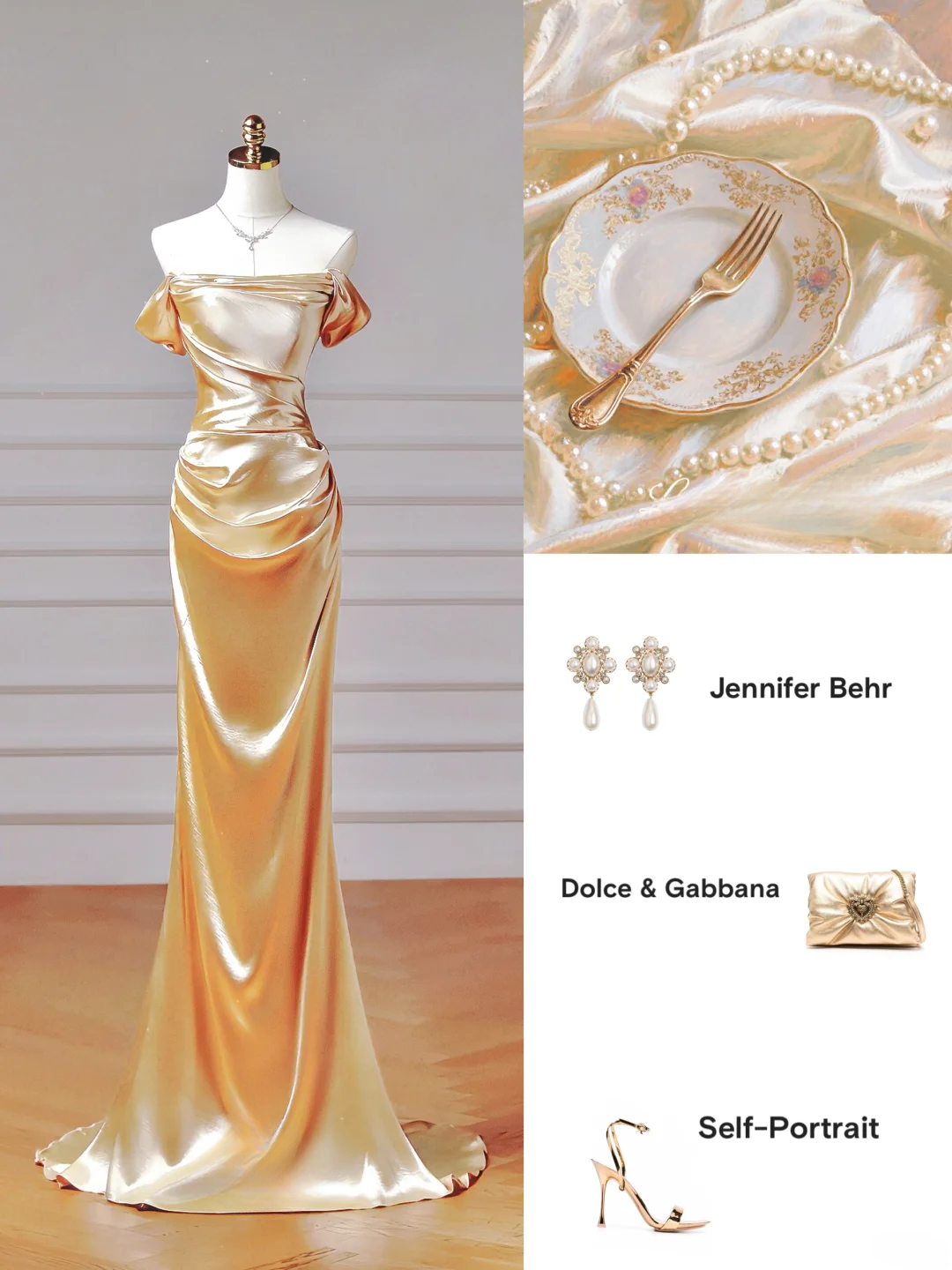 Elegantes, ästhetisches Meerjungfrauen-Abendkleid mit schulterfreiem Rock und Falten in Gold – ein beeindruckendes, langes Abendkleid für Teenager und Schülerinnen (AQ013).