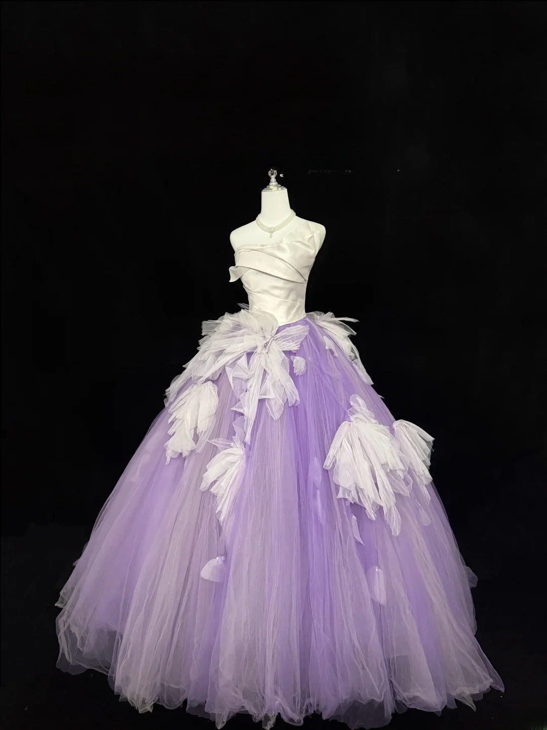 Sweety Prom Dresses Ball Gown Lilac Strapless With Ruffled Tulle Evening Long Formal Dress RB7387