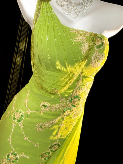 Modeste Robes de bal Sirène Asymétrique Vert avec Perles Longues Tenues de Soirée Formelles RB3355