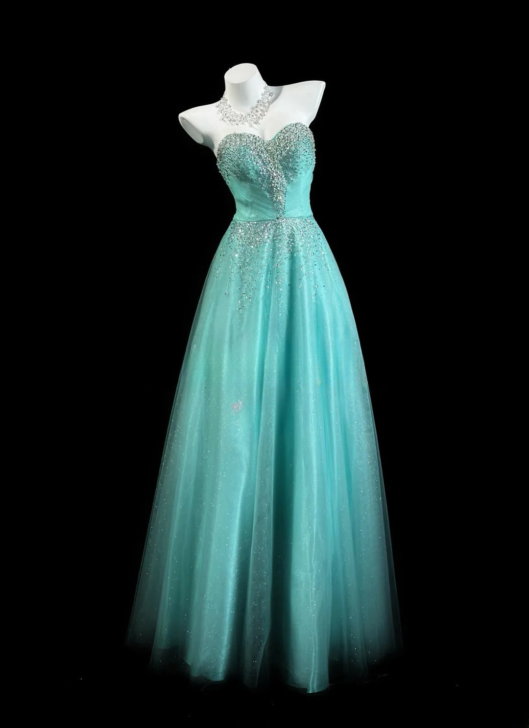 Refined Prom Dresses A Line Sweethart Blue Tulle With Beading Evening Dress Formal Outfits RB5825
