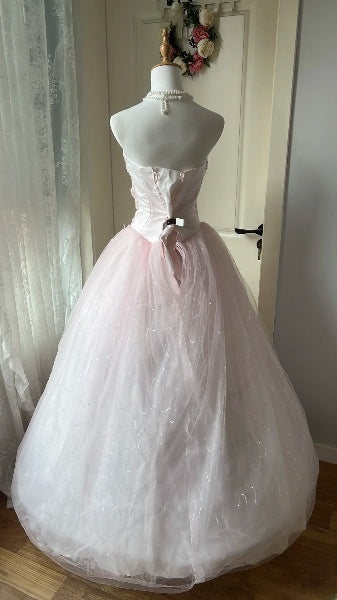 Sweet 16 Kleid, lang, herzförmiger Ausschnitt, rosa Tüll, mit Spitzenapplikationen, Ballkleid, Sweet Sixteen Geburtstagskleid, RC0384