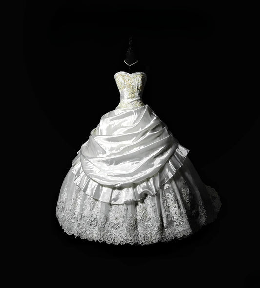 Vintage Ball Gown Sweetheart White Taffeta With Appliqued Lace Brides Gown Bridal Dress Wedding Dresses Style RB7554