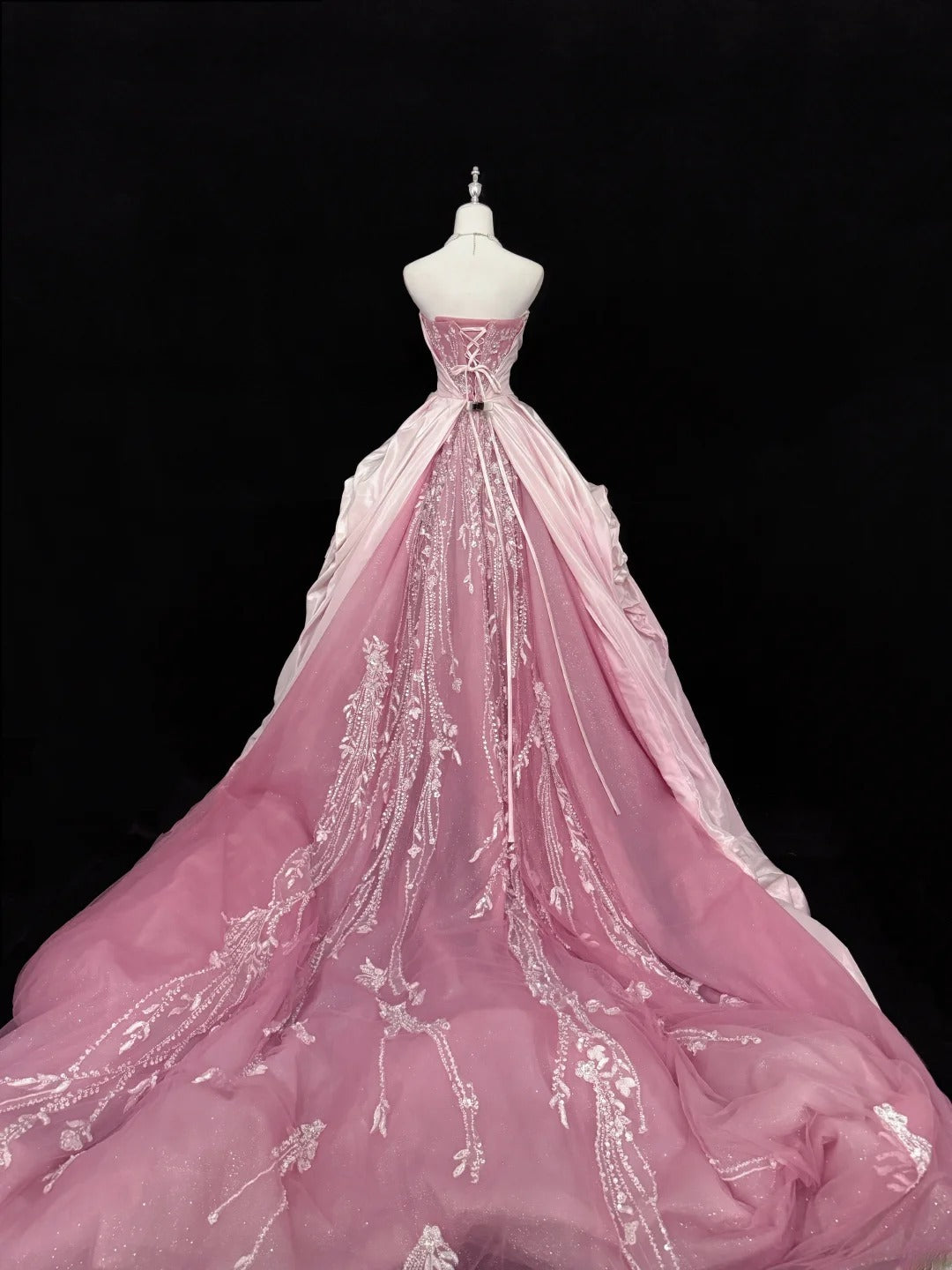 Fairytale Prom Dresses Ball Gown Sweetheart Pink With Beading Tulle Evening Long Formal Dress RB7388