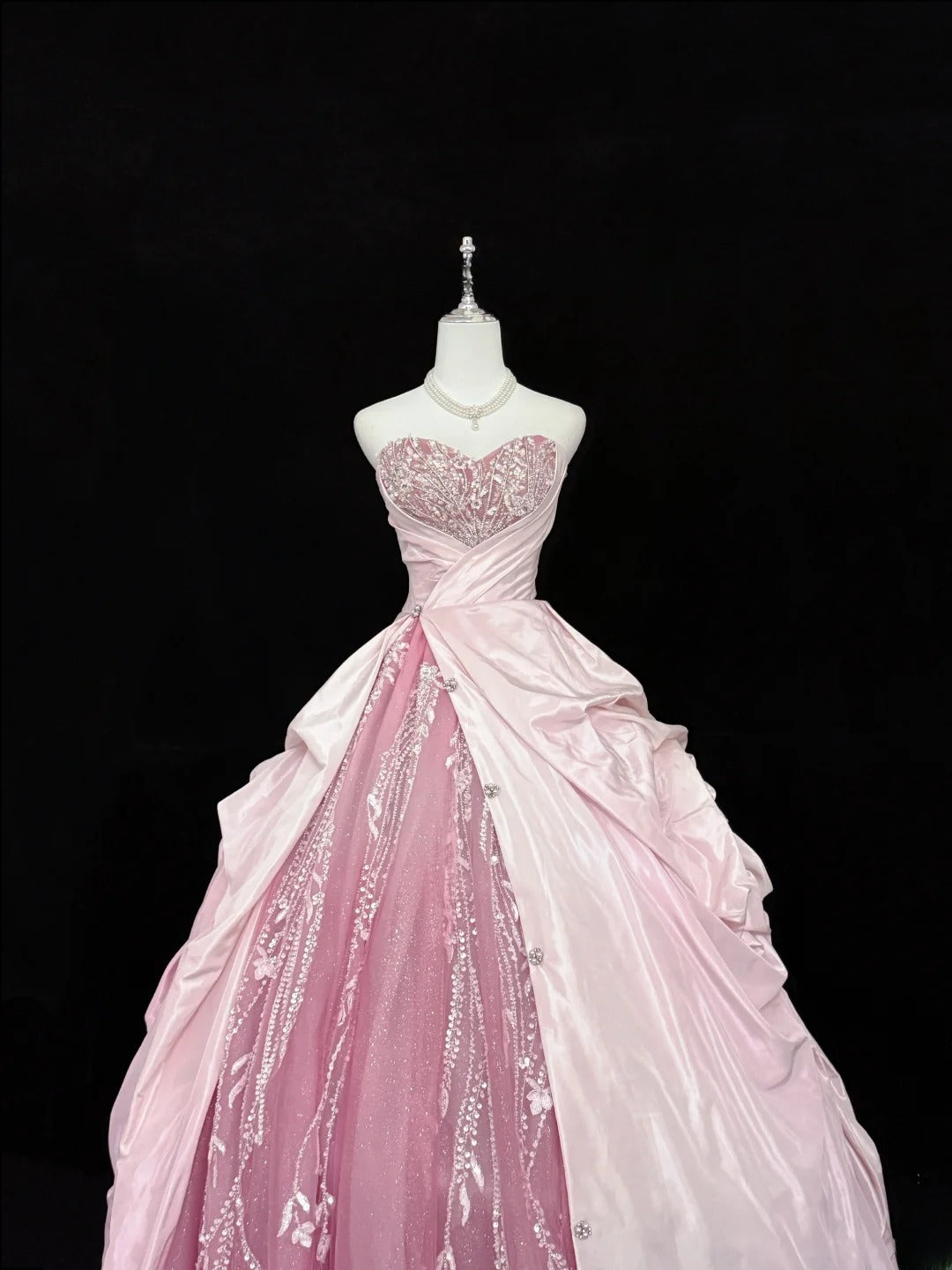 Fairytale Prom Dresses Ball Gown Sweetheart Pink With Beading Tulle Evening Long Formal Dress RB7388