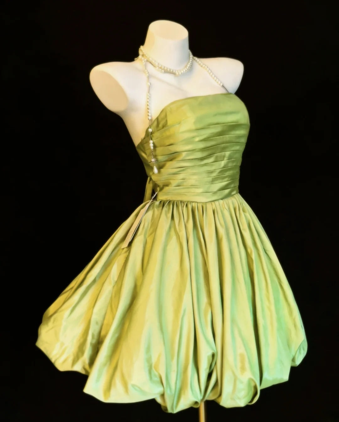 Robe de bal vintage sans bretelles en satin vert, robe de soirée courte pour un 16e anniversaire, robe de cocktail AS015