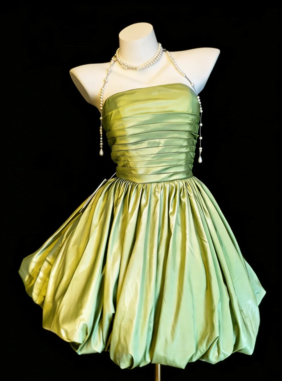 Robe de bal vintage sans bretelles en satin vert, robe de soirée courte pour un 16e anniversaire, robe de cocktail AS015