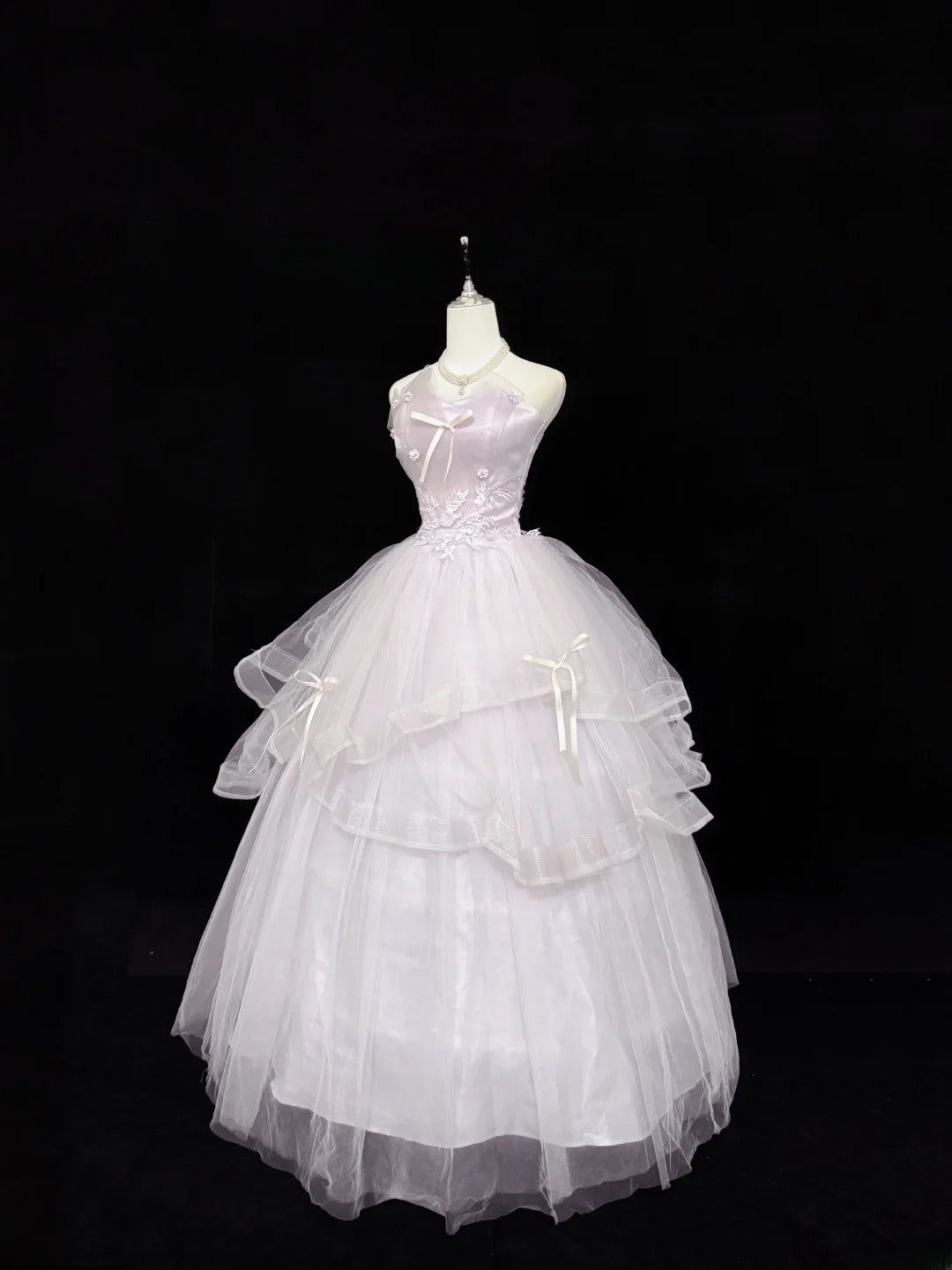 Fairytale Prom Dresses Ball Gown Sweetheart Light Lilac With Appliqued Tulle Evening Long Formal Dress RB7389