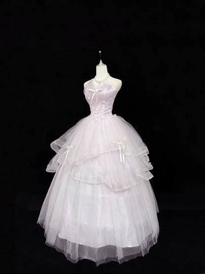 Fairytale Prom Dresses Ball Gown Sweetheart Light Lilac With Appliqued Tulle Evening Long Formal Dress RB7389