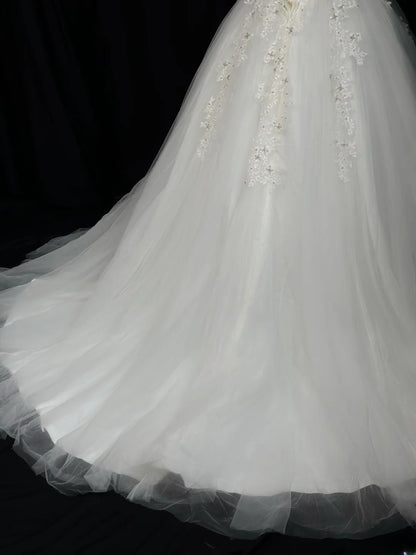 Vintage Ball Gown Sweetheart White Tulle With Appliqued Lace Brides Gown Bridal Dress Wedding Dresses Style RB7555
