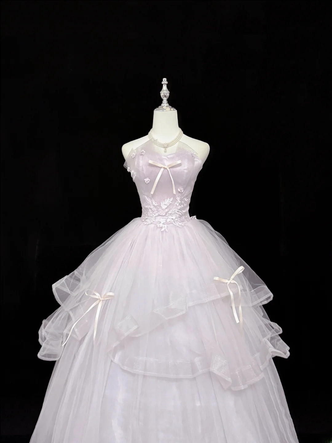 Fairytale Prom Dresses Ball Gown Sweetheart Light Lilac With Appliqued Tulle Evening Long Formal Dress RB7389
