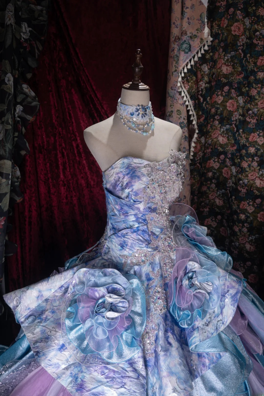Princesses Fairytale Ball Gown Sweetheart Lilac Blue Tulle With Layers Tiered Long Quince Dress Quinceanera Dresses Formal Birthday Outfits RB8040