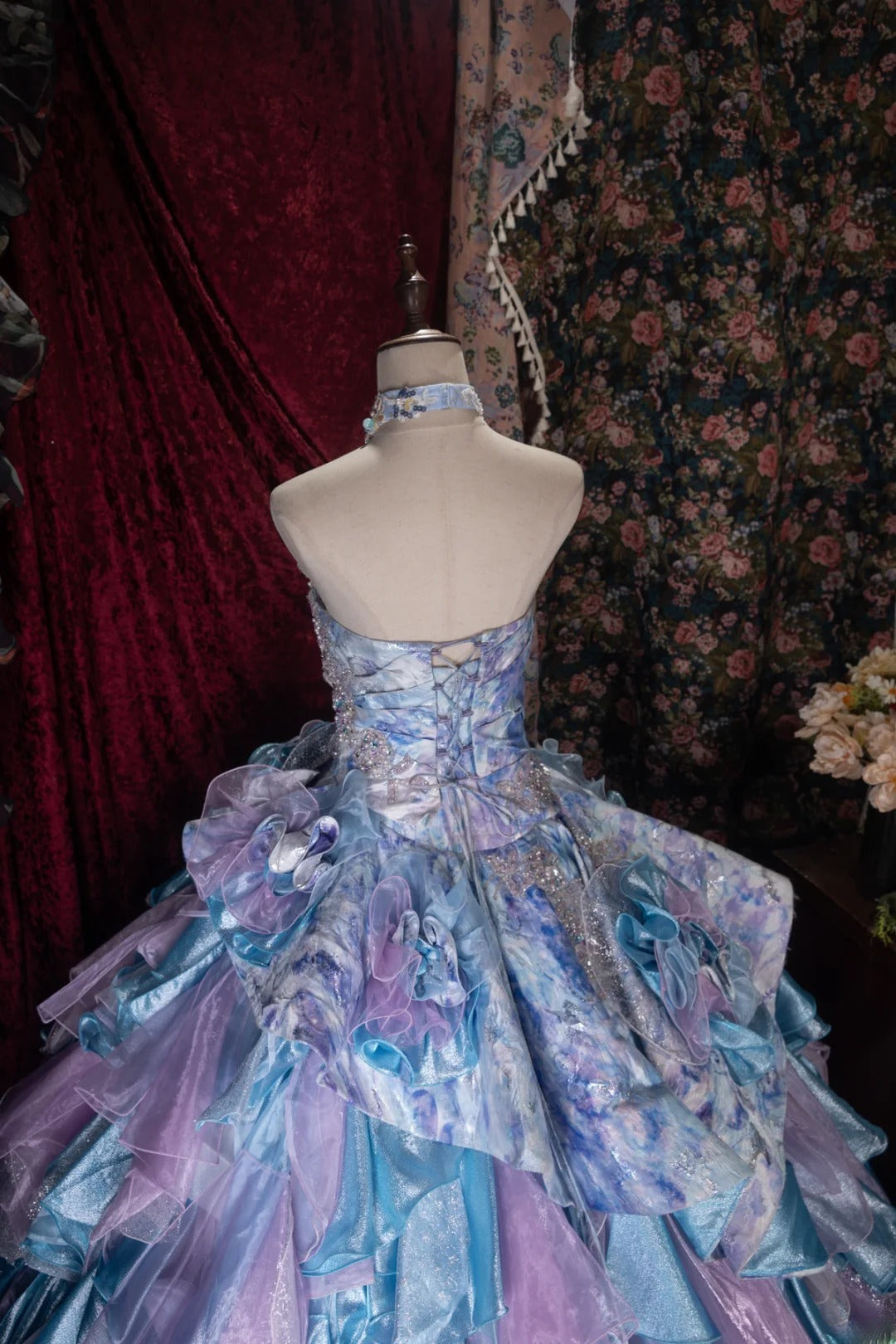 Princesses Fairytale Ball Gown Sweetheart Lilac Blue Tulle With Layers Tiered Long Quince Dress Quinceanera Dresses Formal Birthday Outfits RB8040