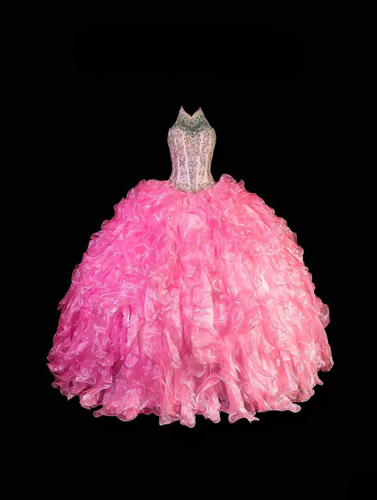 Pretty Ball Gown High Neck Quinceañera Dress Tulle Moda 2000 Long 15 Quinceanera Dresses Ideas Sweet 16 Outfits RB6366