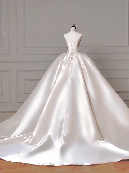 Prinzessinnen-Brautkleid, langes Ballkleid, herzförmig, plissiert, Satin, mit Perlen, weißes Brautkleid AQ016