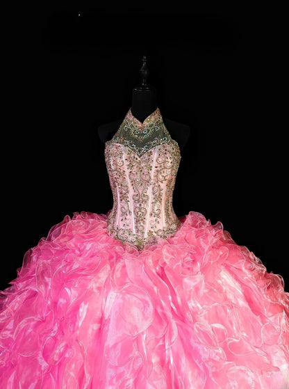 Pretty Ball Gown High Neck Quinceañera Dress Tulle Moda 2000 Long 15 Quinceanera Dresses Ideas Sweet 16 Outfits RB6366