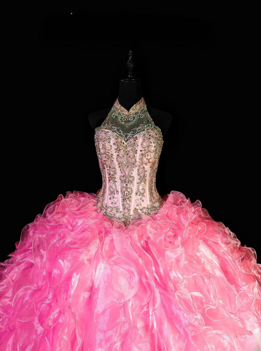 Pretty Ball Gown High Neck Quinceañera Dress Tulle Moda 2000 Long 15 Quinceanera Dresses Ideas Sweet 16 Outfits RB6366