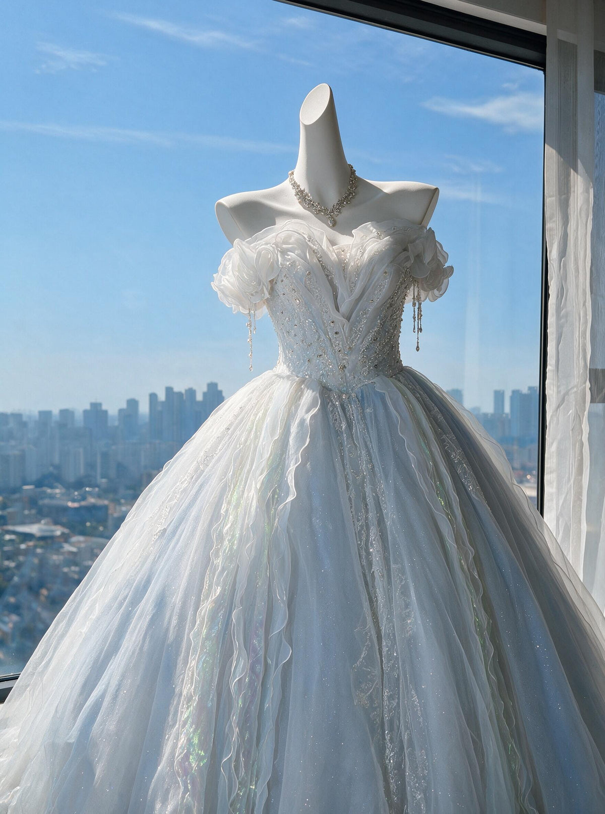 Fairy Quinceanera Dress Ball Gown Off The Shoulder Blue With Ruffled Tiered Tulle 16th Birthday Party Outfit RC0976