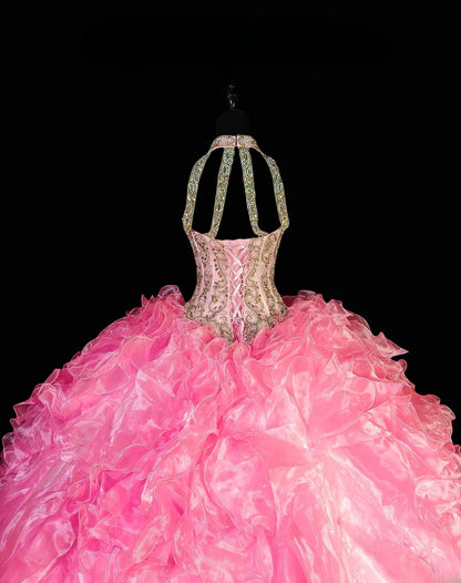 Pretty Ball Gown High Neck Quinceañera Dress Tulle Moda 2000 Long 15 Quinceanera Dresses Ideas Sweet 16 Outfits RB6366