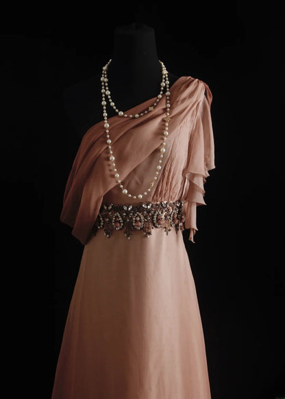 Vintage-Abendkleider im Stil der 90er Jahre, formell, A-Linie, One-Shoulder, rosa Chiffon, lange Partykleider, AS017