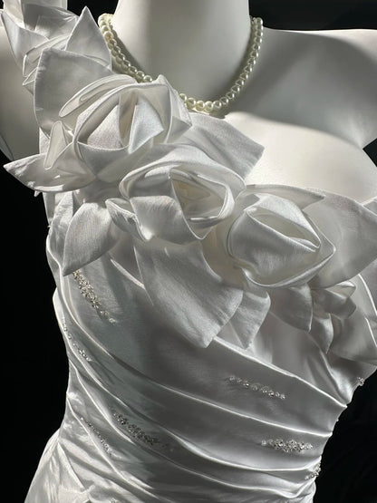 Refined Prom Dresses Mermaid One Shoulder White Taffeta With Beading Evening Dress Formal Outfits RB5827