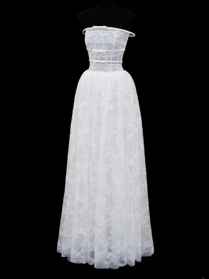Prinzessinnen-Hochzeitskleider, elegant und schlicht, A-Linie, trägerlos, Spitze, weiß, Brautkleider in kleinen/großen Größen für Damen SA017