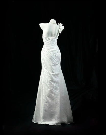 Refined Prom Dresses Mermaid One Shoulder White Taffeta With Beading Evening Dress Formal Outfits RB5827