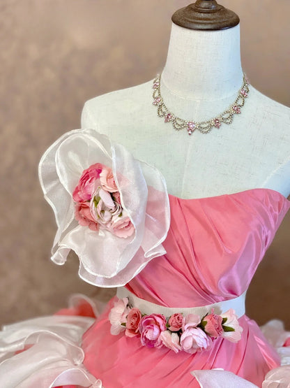 Glam Ball Gown Strapless Pink Quinceanera Dresses For Sweet 15 15 Anos Celebration Birthday Gown RB9013