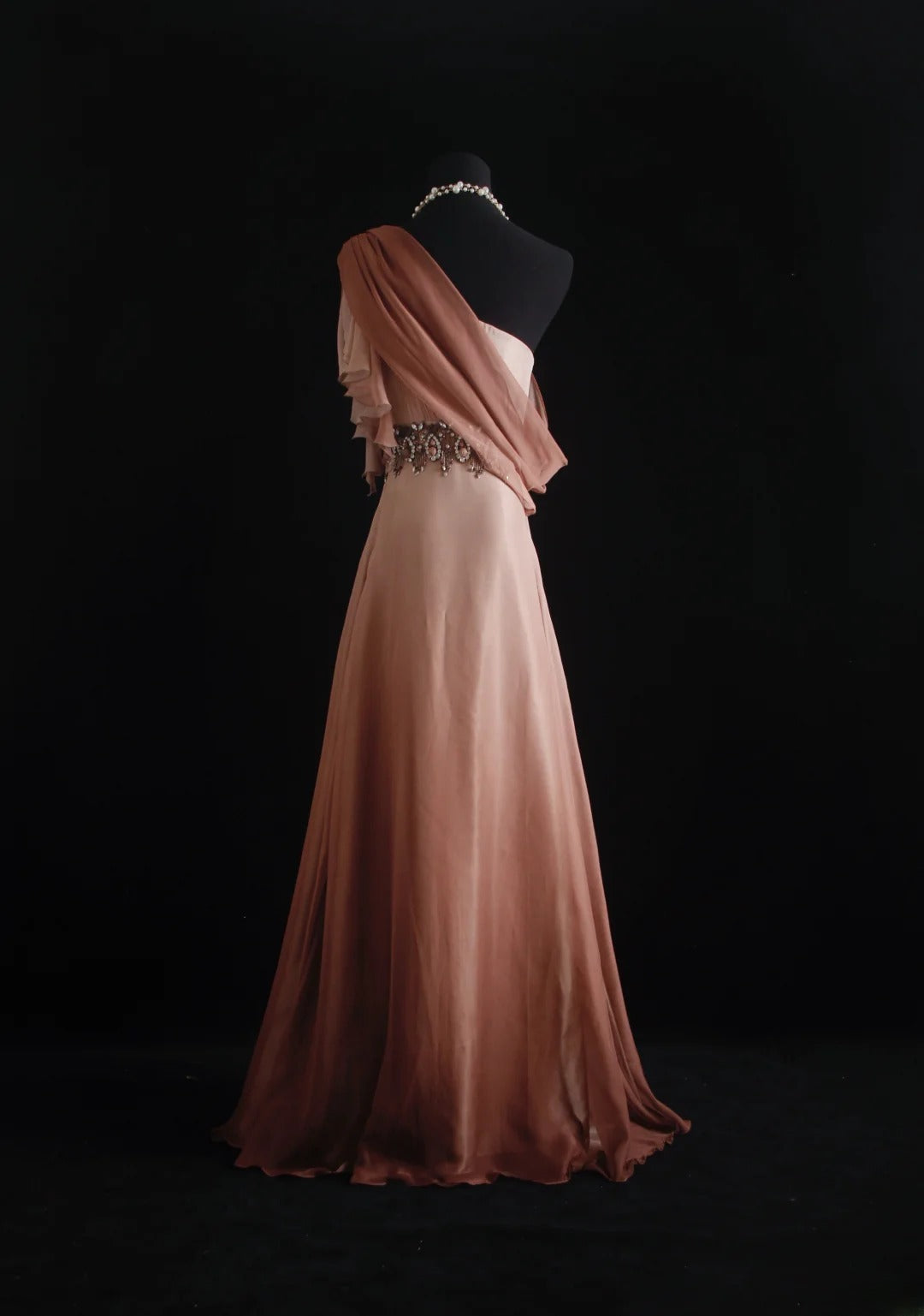 Vintage-Abendkleider im Stil der 90er Jahre, formell, A-Linie, One-Shoulder, rosa Chiffon, lange Partykleider, AS017