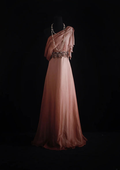 Vintage-Abendkleider im Stil der 90er Jahre, formell, A-Linie, One-Shoulder, rosa Chiffon, lange Partykleider, AS017