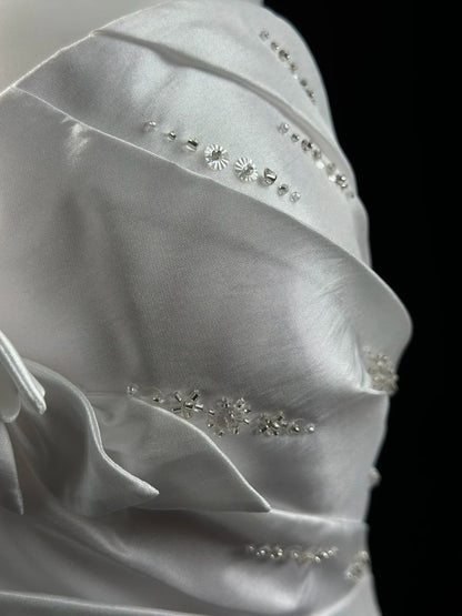 Refined Prom Dresses Mermaid One Shoulder White Taffeta With Beading Evening Dress Formal Outfits RB5827