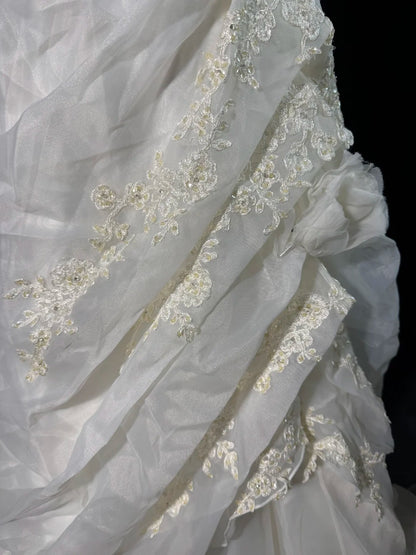 Brautkleid trägerlos, tiefe Taille, 1950er/1940er Jahre, zweiteilig, Ballkleid mit Neckholder, Tüll mit Applikationen, weiß, in Petite/Plus Size, für Damen AS017