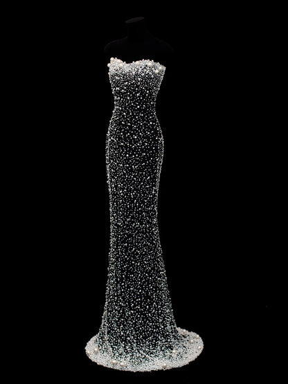 Preiswertes, paillettenbesetztes, elegantes Meerjungfrauen-Kleid im Stil der 1950er Jahre mit Perlenstickerei – ein beeindruckendes langes Ballkleid für festliche Anlässe und Partys (SA018).