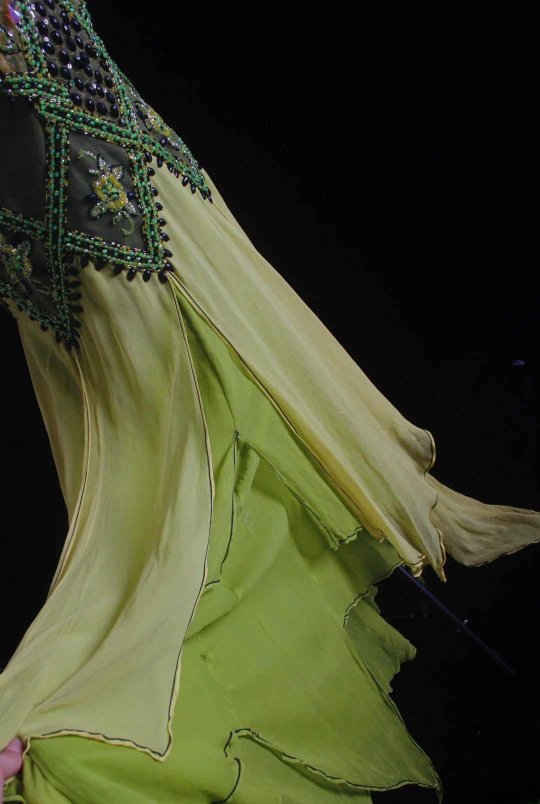 Vintage-Abendkleider im Stil der 90er Jahre, formell, A-Linie, hochgeschlossen, grüner Chiffon mit Perlenstickerei, lange Partykleider, Ballkleider AS018