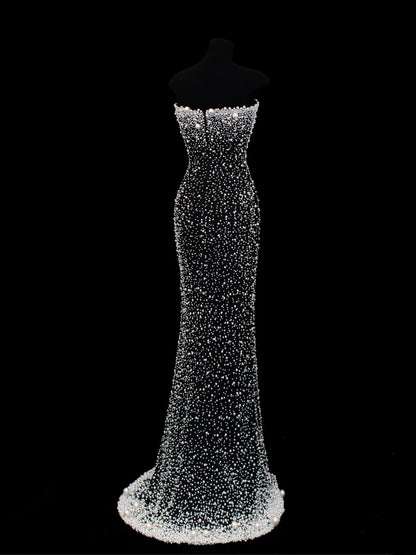 Preiswertes, paillettenbesetztes, elegantes Meerjungfrauen-Kleid im Stil der 1950er Jahre mit Perlenstickerei – ein beeindruckendes langes Ballkleid für festliche Anlässe und Partys (SA018).