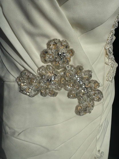 Robe de mariée vaporeuse, robe de mariée trapèze à bretelles spaghetti, satin blanc, tailles petites et grandes, ornée de perles, AS018