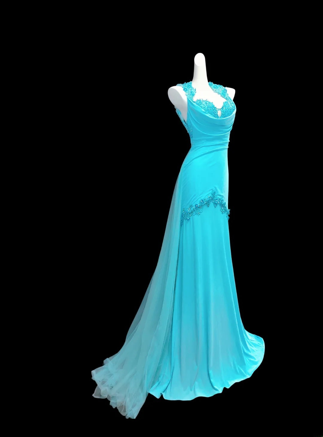 Robe de bal longue bleue sirène dos nu sans manches, style modeste, pour les élèves de terminale (AS019)