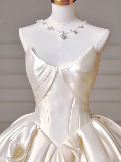 Prinzessinnen-Brautkleid, langes Ballkleid mit Herzausschnitt, plissiert, Satin, abnehmbare Ärmel, weißes Brautkleid AQ019