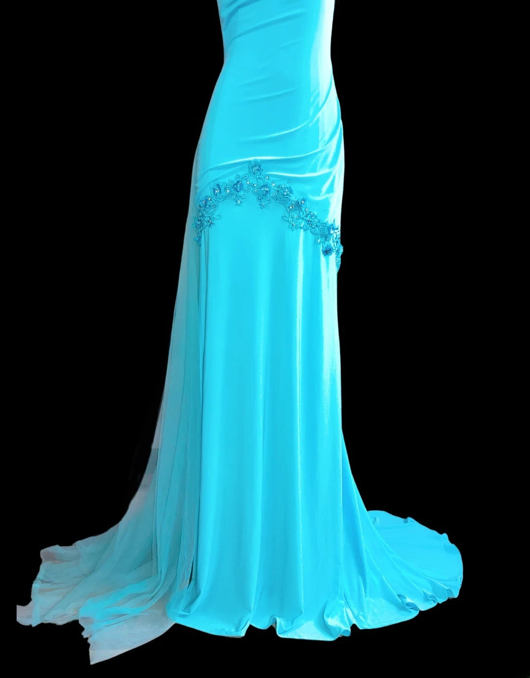 Robe de bal longue bleue sirène dos nu sans manches, style modeste, pour les élèves de terminale (AS019)